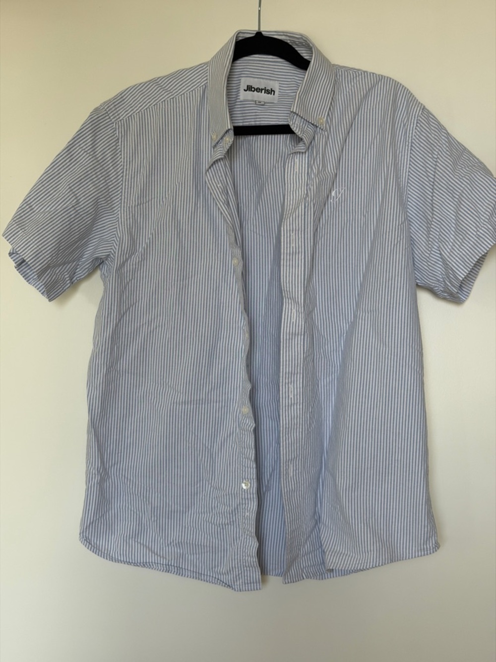 Men's Short-Sleeve Blue Pinstripe Button-Down Shirt